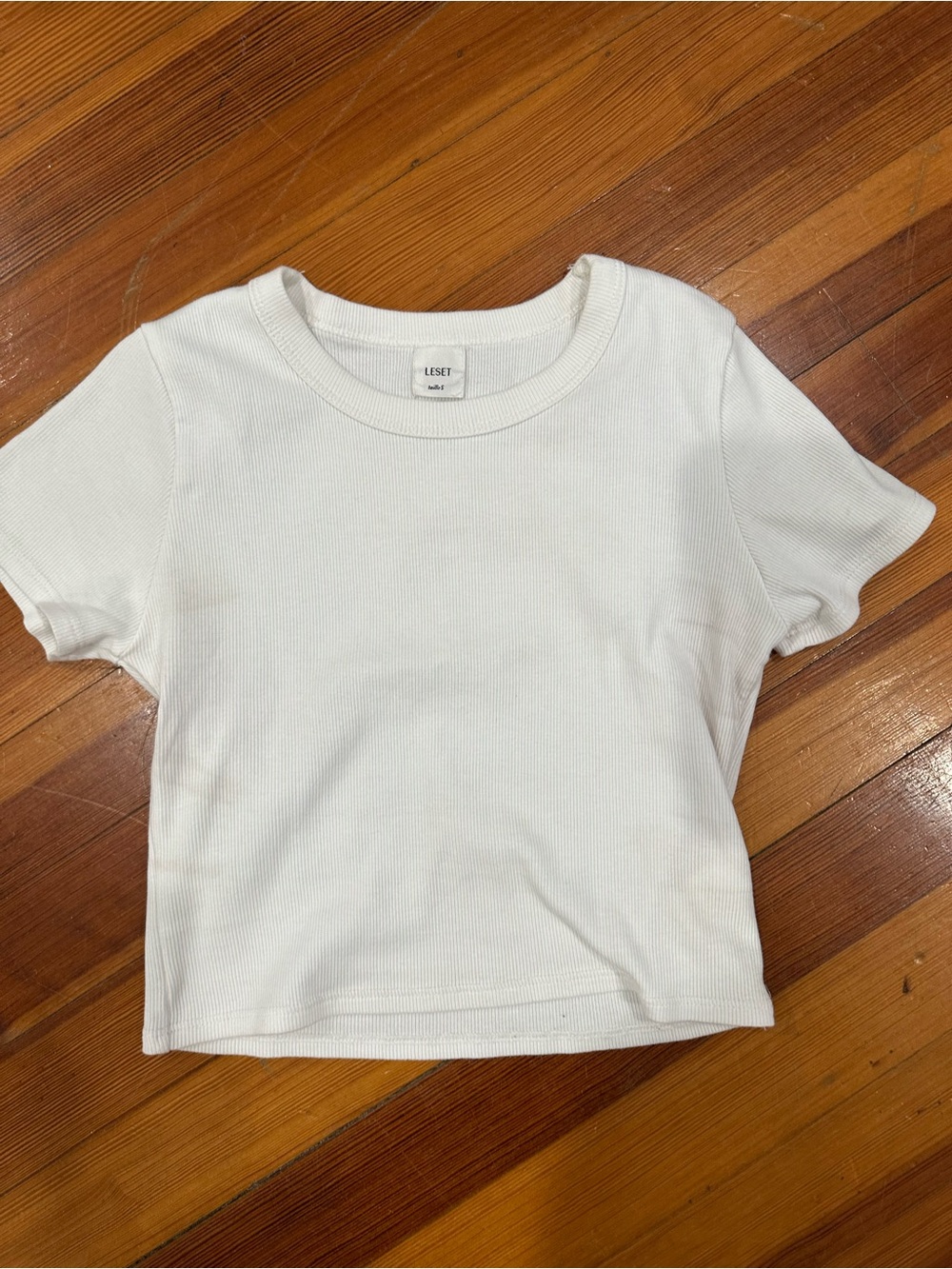 LESET Cream Ribbed Short Sleeve Kids Tee
